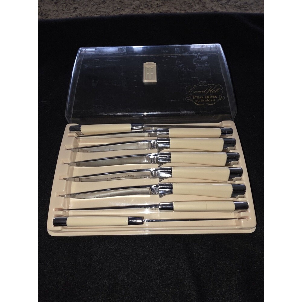 Vintage Carvel Hall by Briddell Steak Knives Set of 8 Ivory Chrome MCM Original